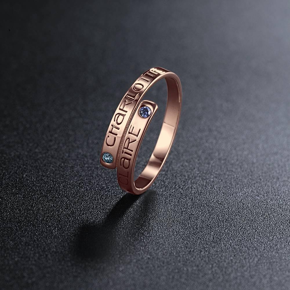 Custom Birthstone Wrap Ring, Engraved Ring Keepsake Gift Rose Gold Plated - yournamenecklaceuk