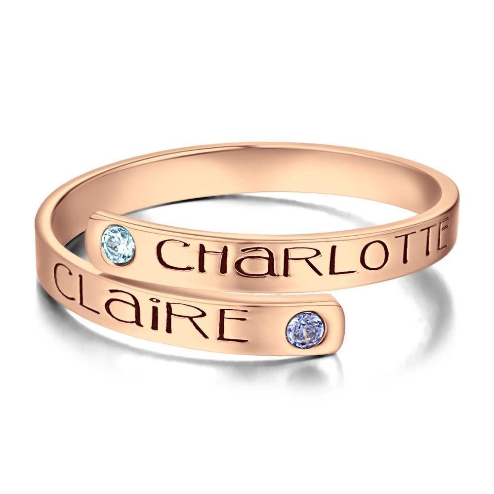 Custom Birthstone Wrap Ring, Engraved Ring Keepsake Gift Rose Gold Plated - yournamenecklaceuk