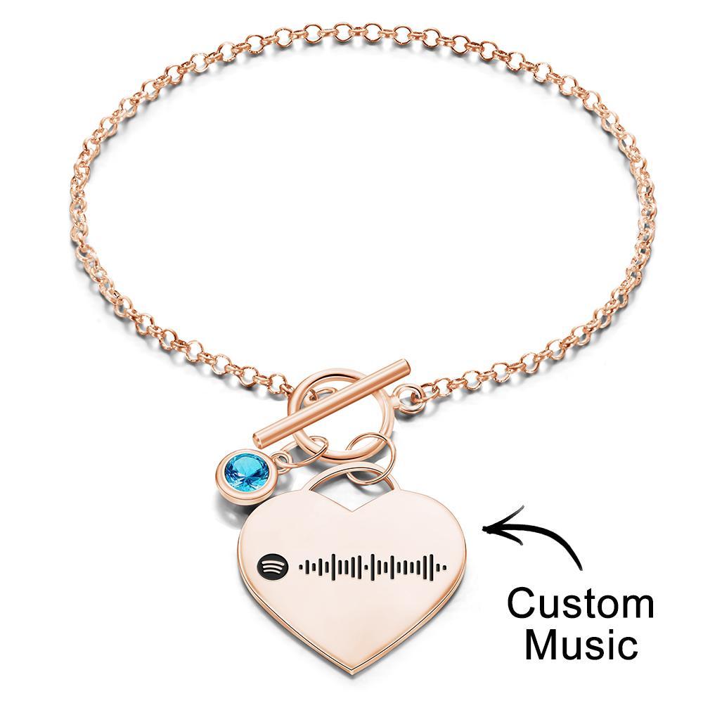 Custom Spotify Code Heart Bracelet with Birthstone Creative Gift for Women - yournamenecklaceuk