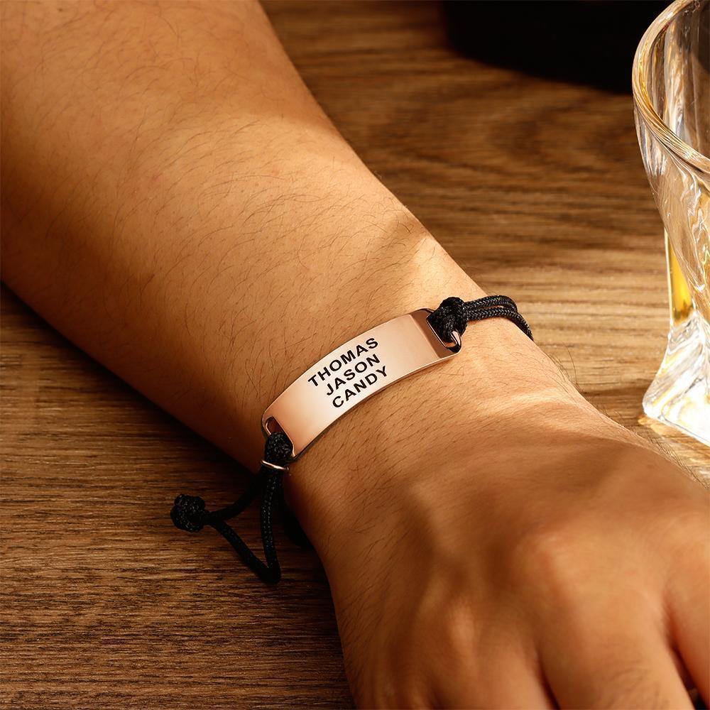 Men's Leather Bracelet Thick Chain Engraved Bracelet Custom Name Bracelet Gift for Men - Gold Plated