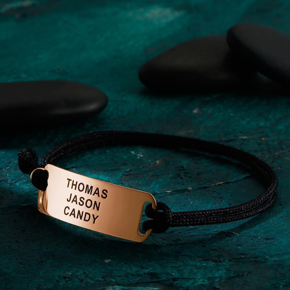 Men's Leather Bracelet Thick Chain Engraved Bracelet Custom Name Bracelet Gift for Men - Gold Plated