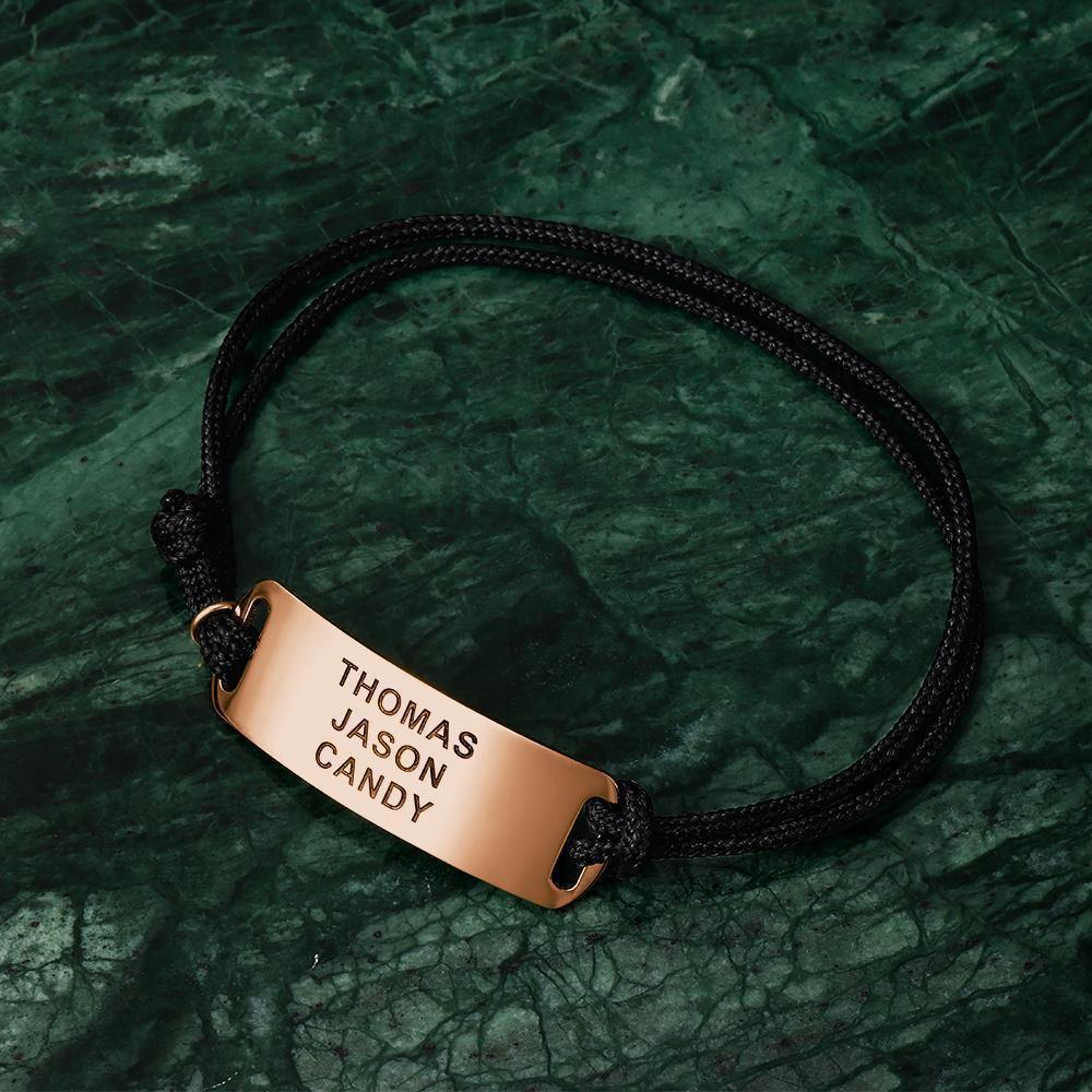 Men's Leather Bracelet Thick Chain Engraved Bracelet Custom Name Bracelet Gift for Men - Gold Plated
