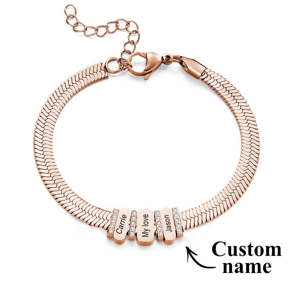 Snake Shaped Chains with Custom Diamond Family Beads Customized with Family Name Giving a Special Gift for Couple - yournamenecklaceuk