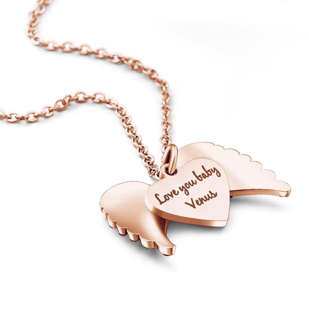 Custom Photo Engraved Necklace Angel Wings Couple Gifts - yournamenecklaceuk