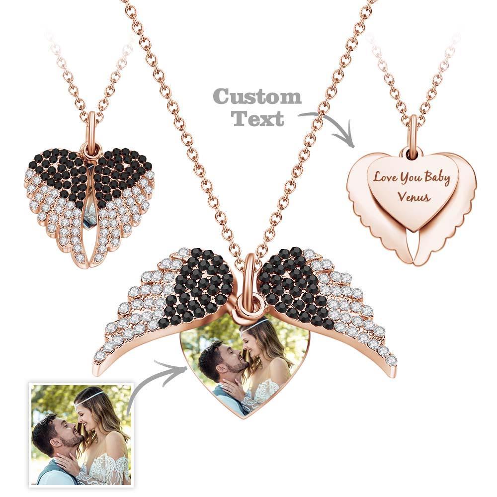 Custom Photo Engraved Necklace Angel Wings Couple Gifts - yournamenecklaceuk