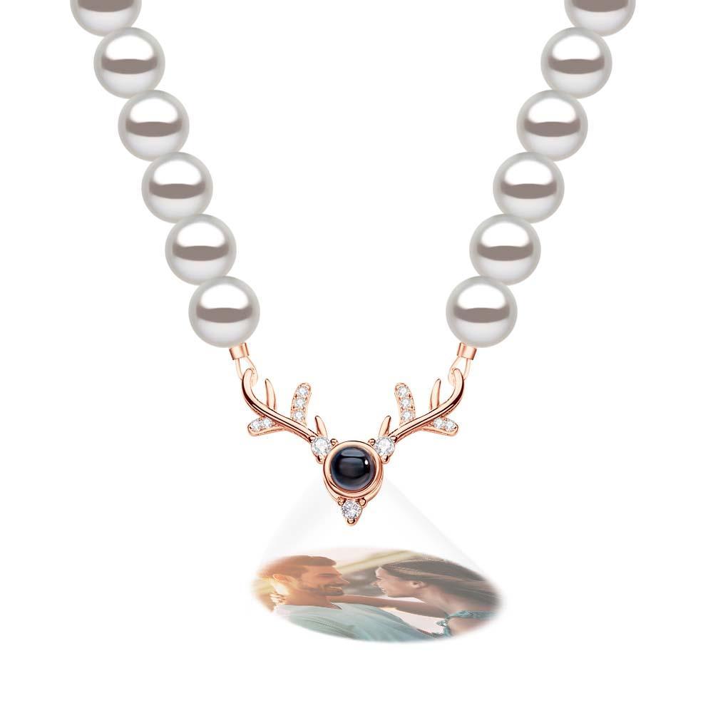 Custom Projection Necklace Antlers Pearl Chain Romantic Gift - yournamenecklaceuk