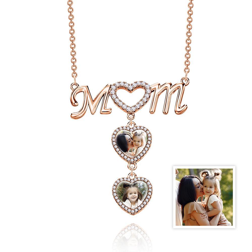 MOM Photo Necklace Personalized Diamond Heart Splice Memory Picture Pendant Gifts For Her - yournamenecklaceuk