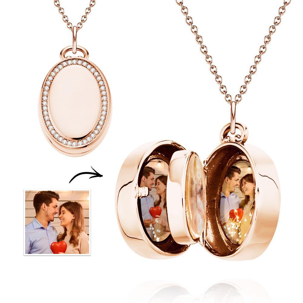 Oval Locket Photo Necklace Personalized Retro Memorial Picture Pendant Gift For Her - yournamenecklaceuk
