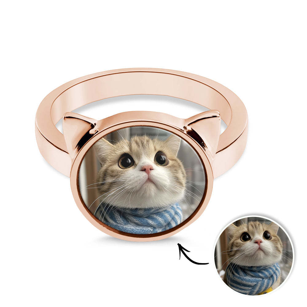 Personalized Cat Head Photo Ring Gift for Pet Lovers Custom Photo Gift - yournamenecklaceuk
