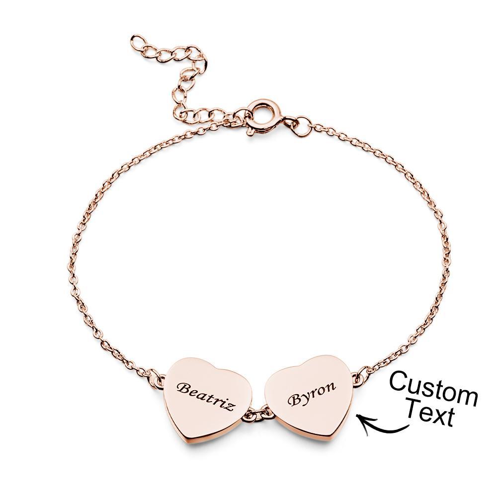 Custom Photos Bracelet Two Hearts Connection Bracelet For Couples - yournamenecklaceuk