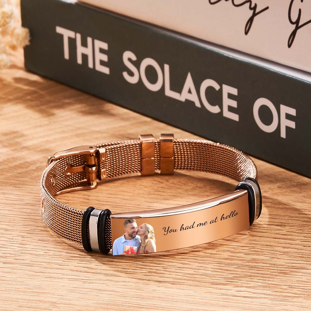 Custom Photo Engraved Bracelet Rose Gold Gift for Wedding Day - yournamenecklaceuk