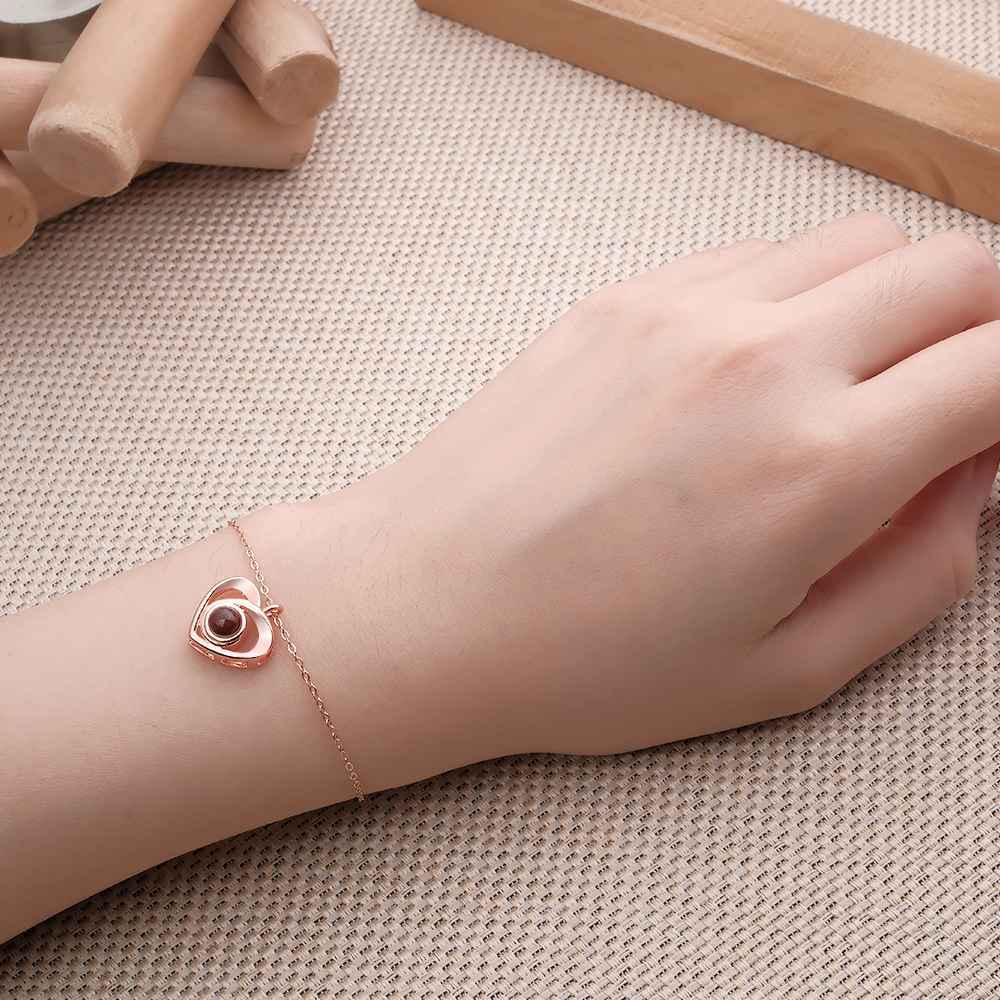 Custom Photo Projection Bracelet Picture Inside Heart Charm Bracelet For Her - yournamenecklaceuk