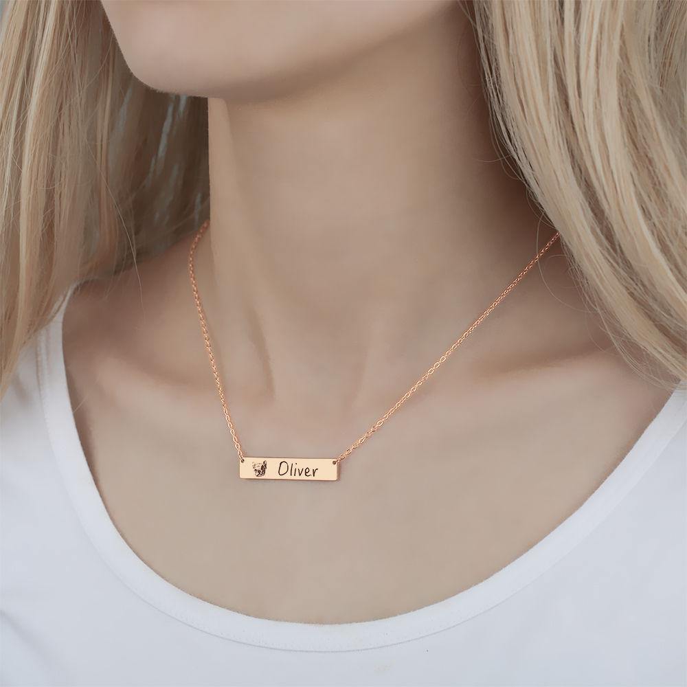 Photo Engraved Necklace, Portrait Bar Necklace Rose Gold Plated - Rose Gold - yournamencklaceuk