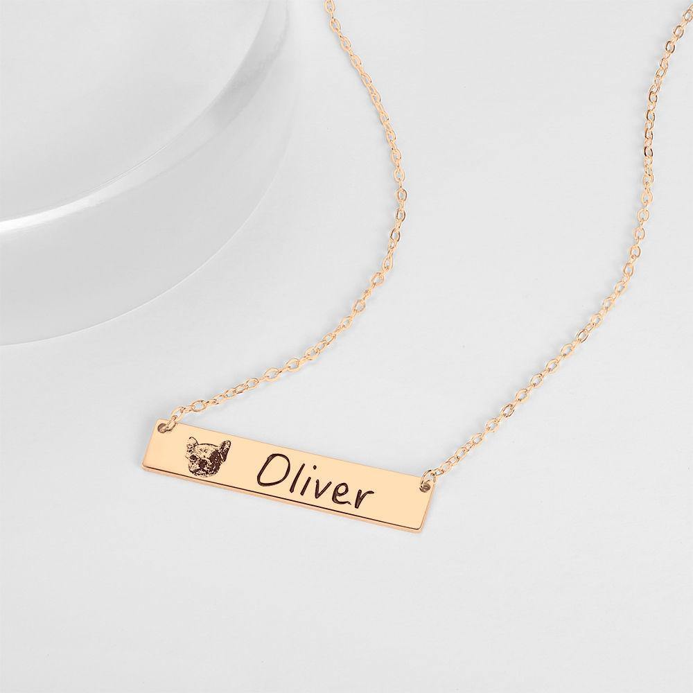 Photo Engraved Necklace, Portrait Bar Necklace Rose Gold Plated - Rose Gold - yournamencklaceuk