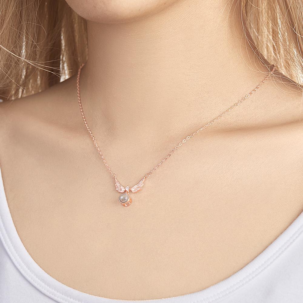Custom Photo Projection Necklace Angel's Wings Pendant Necklace Gift for Her - yournamenecklaceuk