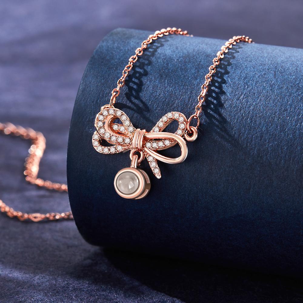 Bow Photo Projection Necklace Customized Elegant Picture Inside Jewelry Valentine's Day Gifts - yournamenecklaceuk