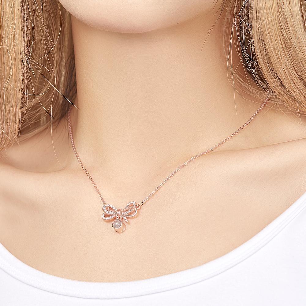 Bow Photo Projection Necklace Customized Elegant Picture Inside Jewelry Valentine's Day Gifts - yournamenecklaceuk