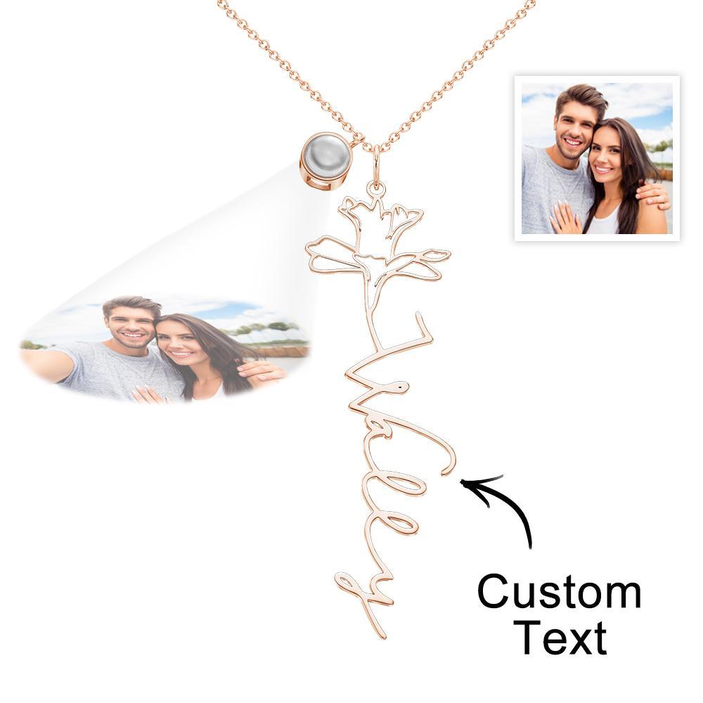 Custom Birth Flower Photo Projection Name Necklace Creative Gift for Women - yournamenecklaceuk