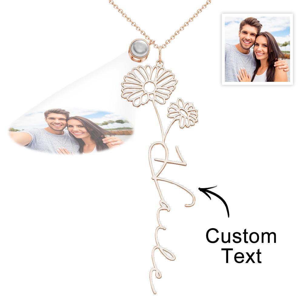 Custom Birth Flower Photo Projection Name Necklace Creative Gift for Women - yournamenecklaceuk