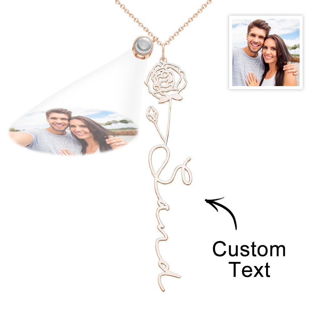 Custom Birth Flower Photo Projection Name Necklace Creative Gift for Women - yournamenecklaceuk