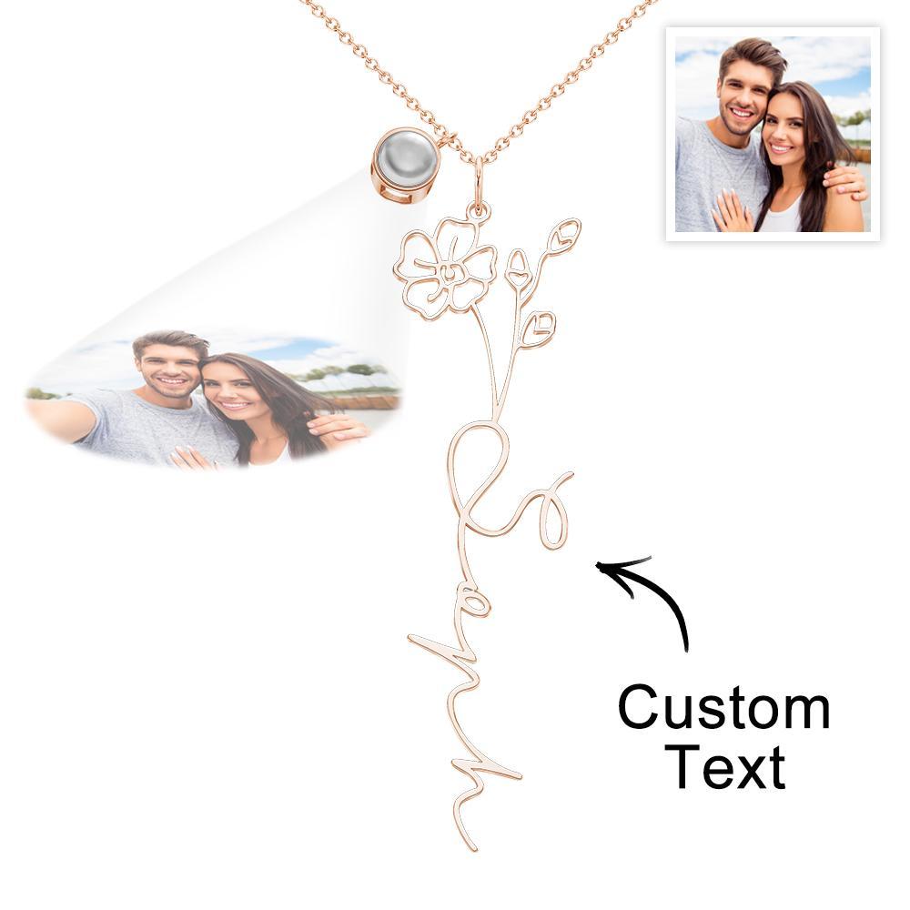 Custom Birth Flower Photo Projection Name Necklace Creative Gift for Women - yournamenecklaceuk