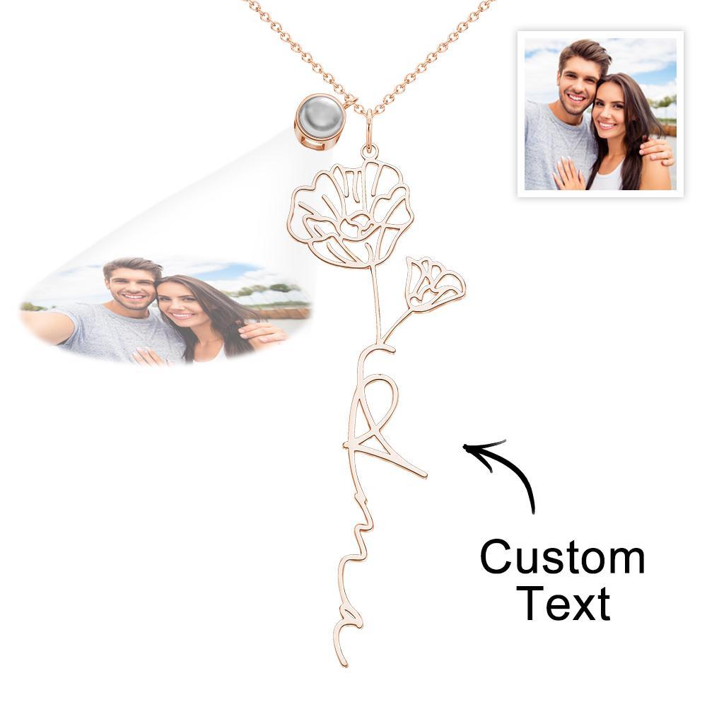 Custom Birth Flower Photo Projection Name Necklace Creative Gift for Women - yournamenecklaceuk
