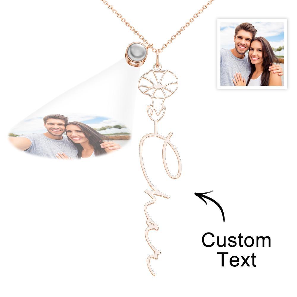 Custom Birth Flower Photo Projection Name Necklace Creative Gift for Women - yournamenecklaceuk
