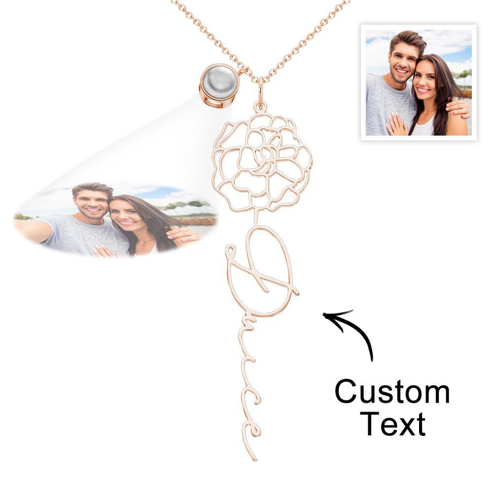 Custom Birth Flower Photo Projection Name Necklace Creative Gift for Women - yournamenecklaceuk