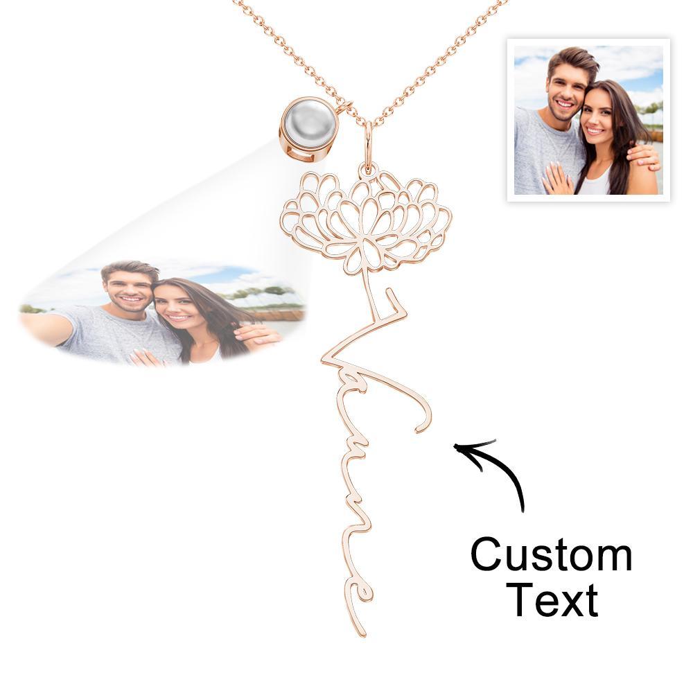Custom Birth Flower Photo Projection Name Necklace Creative Gift for Women - yournamenecklaceuk