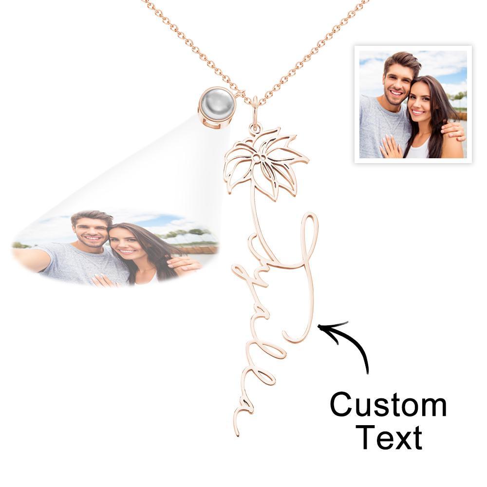Custom Birth Flower Photo Projection Name Necklace Creative Gift for Women - yournamenecklaceuk