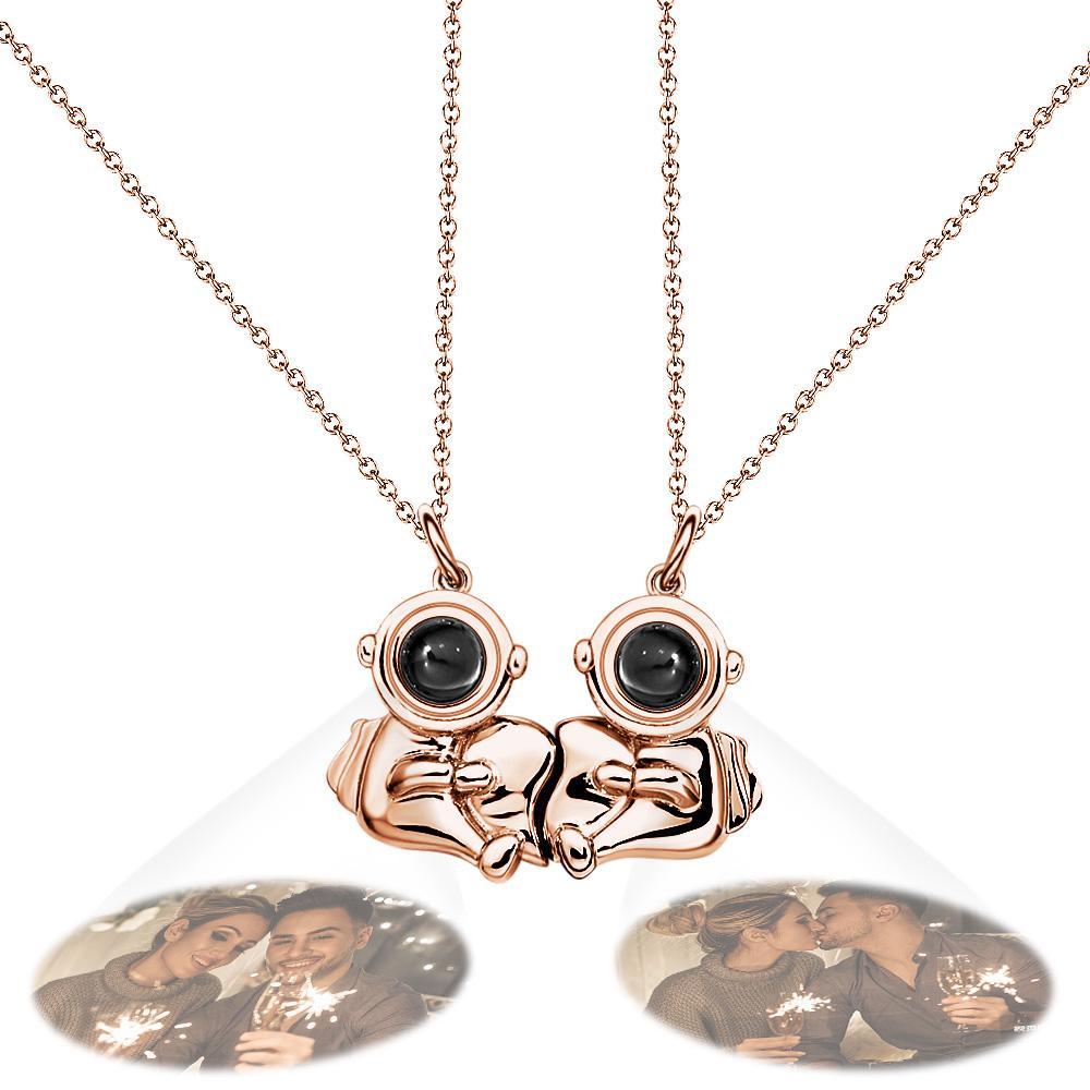 Custom Projection Necklace Astronaut Hugging Love Pair of Couple Gifts - yournamenecklaceuk