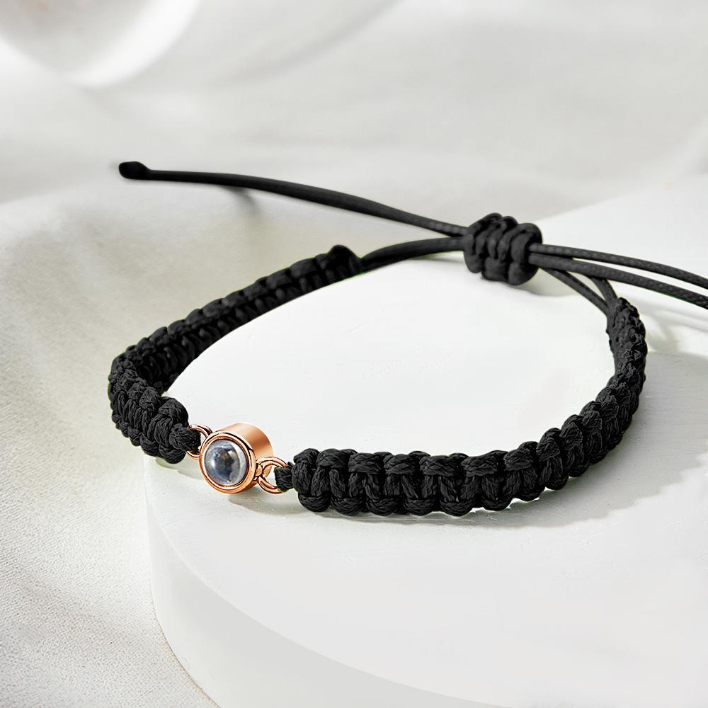 Personalized Braided Photo Projection Bracelet Fishtail Rope Men's Bracelet Hand Braided Bracelet Father's Day Gift for Men - yournamenecklaceuk