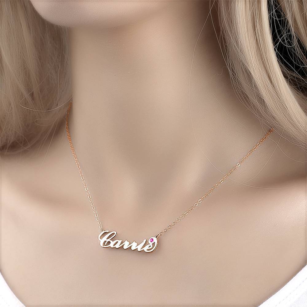 Personalized Birthstone Birthday Gift Name Necklace Rose Gold