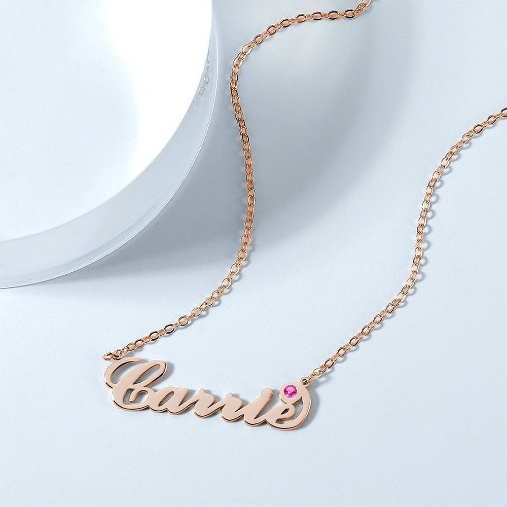 Personalized Birthstone Birthday Gift Name Necklace Rose Gold