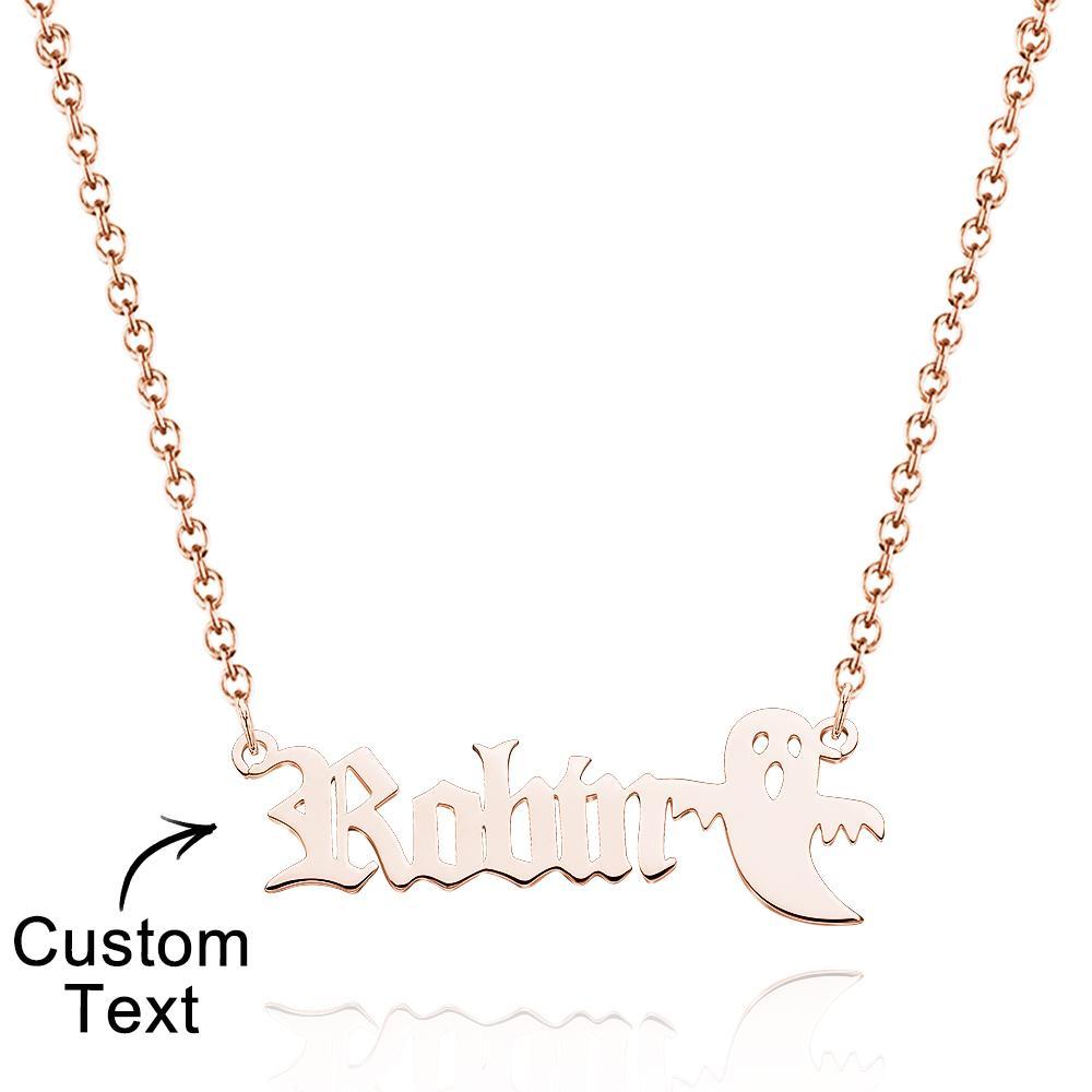 Personalized Ghost Name Necklace Custom Old English Gothic Font Pendant Necklace Minimalist Ghost Jewelry Spooky Halloween Gift for Kids - yournamenecklaceuk