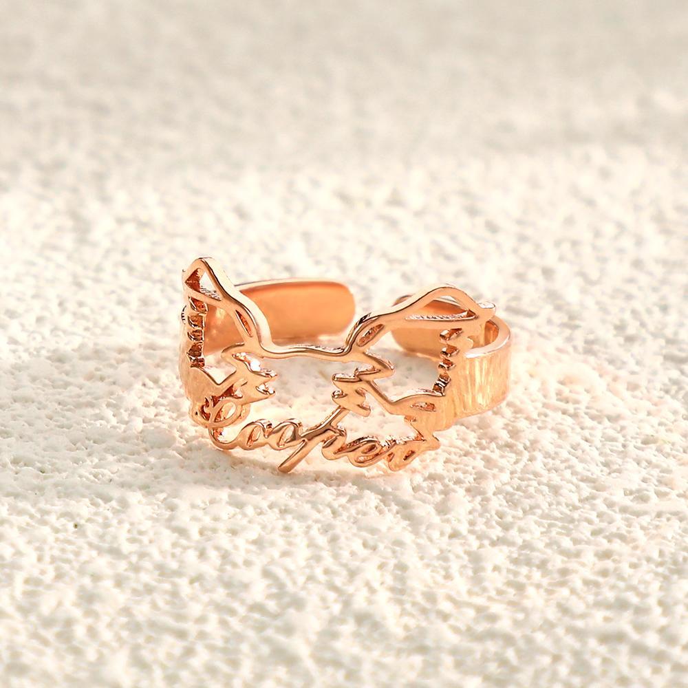 Custom Pet Silhouette Name Ring Cute Dog Cat Ear Modeling Jewelry Gift for Pet Lover - yournamenecklaceuk