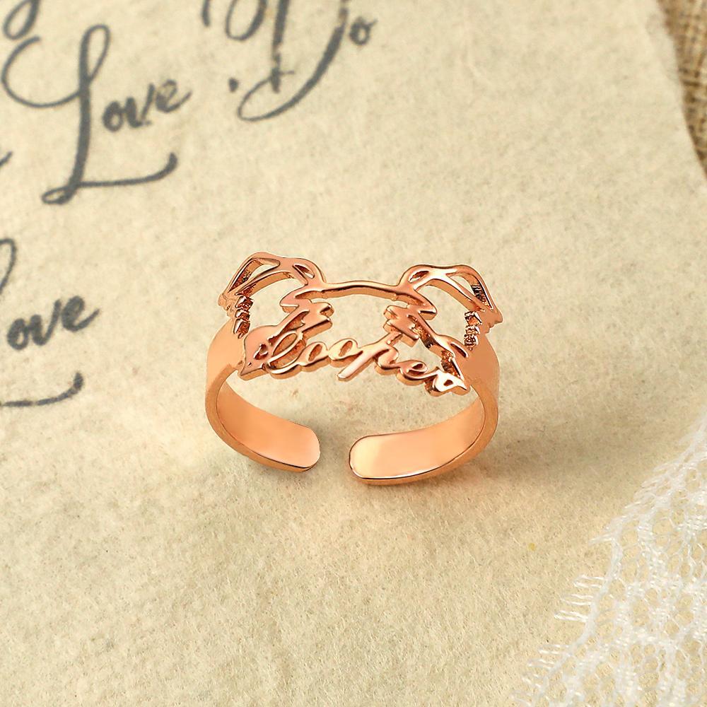 Custom Pet Silhouette Name Ring Cute Dog Cat Ear Modeling Jewelry Gift for Pet Lover - yournamenecklaceuk