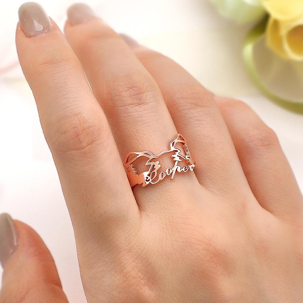 Custom Pet Silhouette Name Ring Cute Dog Cat Ear Modeling Jewelry Gift for Pet Lover - yournamenecklaceuk