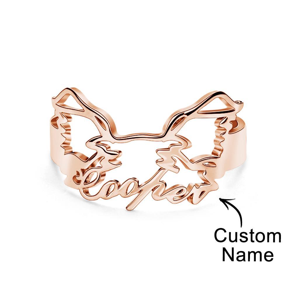 Custom Pet Silhouette Name Ring Cute Dog Cat Ear Modeling Jewelry Gift for Pet Lover - yournamenecklaceuk