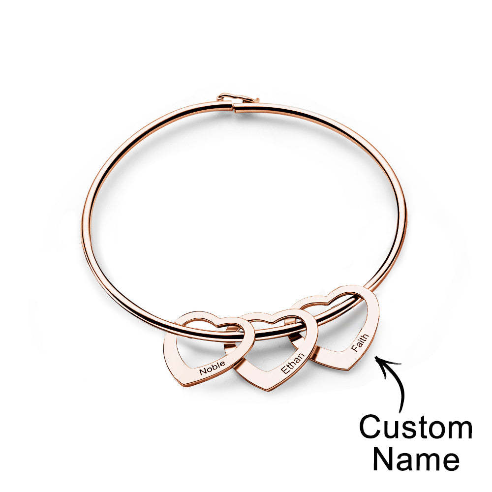 Trendy Engravable Bangle Bracelet with Heart Shape Pendants Gift - yournamenecklaceuk