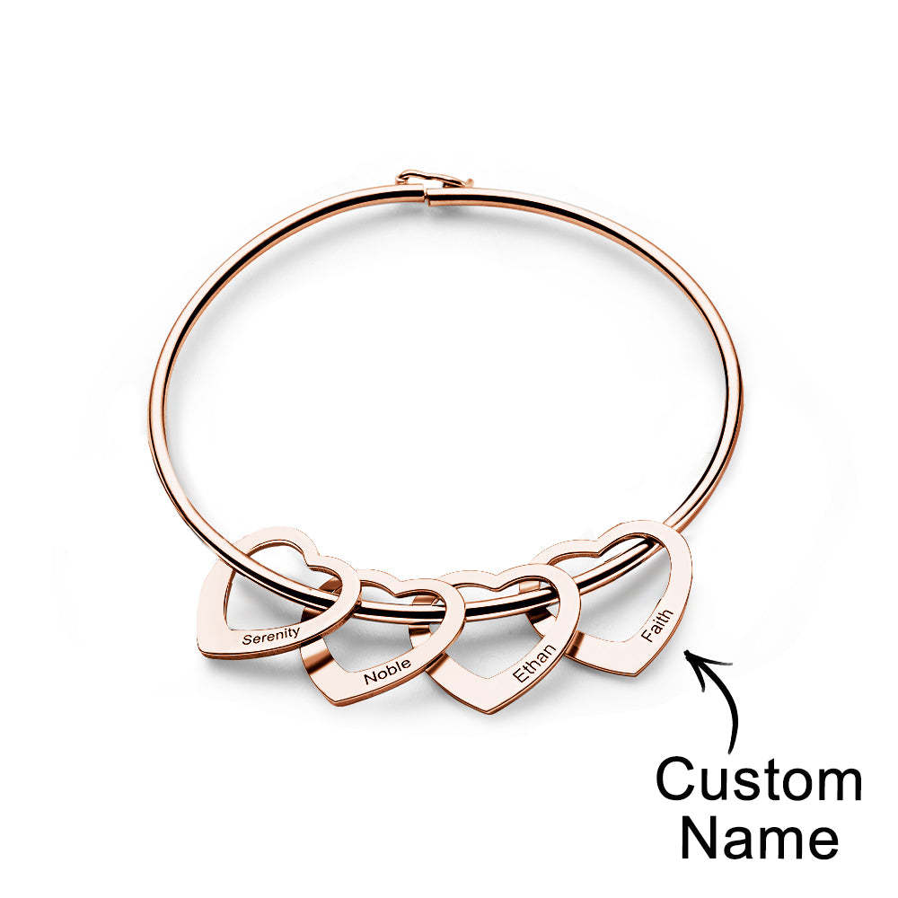 Trendy Engravable Bangle Bracelet with Heart Shape Pendants Gift - yournamenecklaceuk