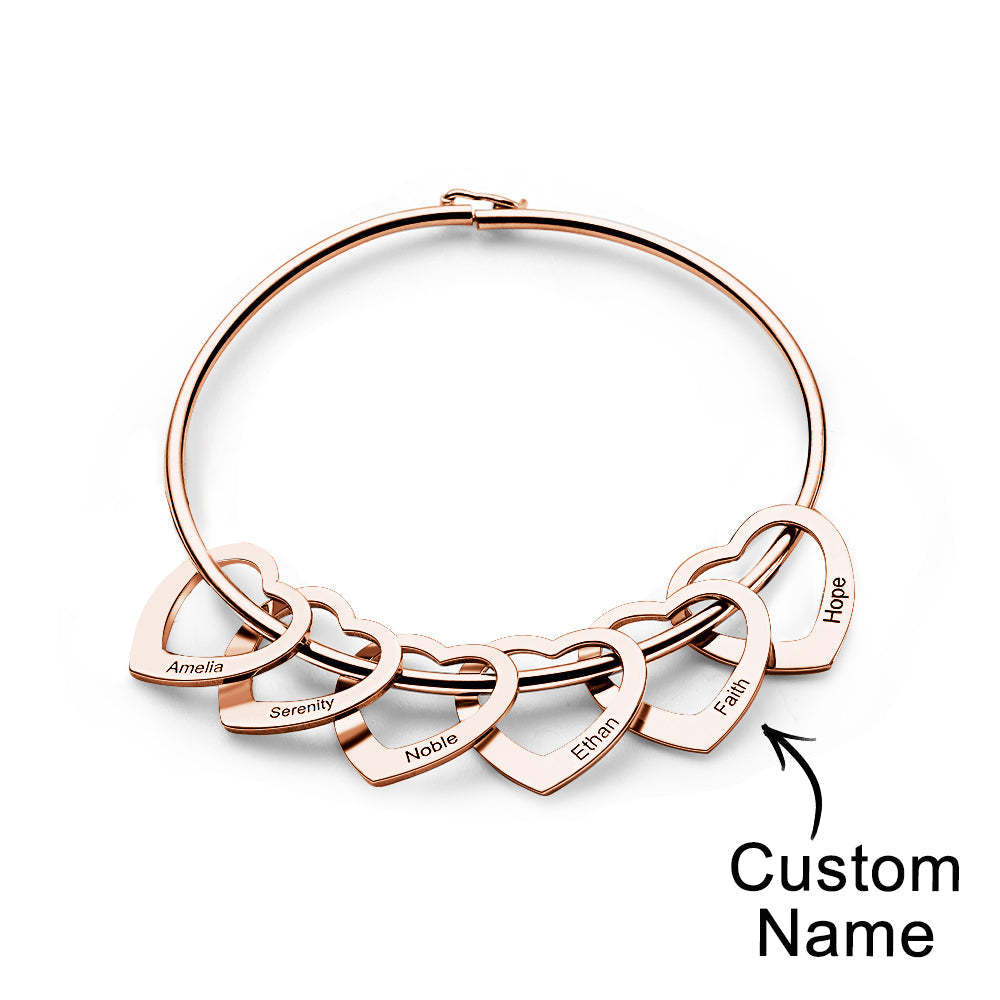 Trendy Engravable Bangle Bracelet with Heart Shape Pendants Gift - yournamenecklaceuk