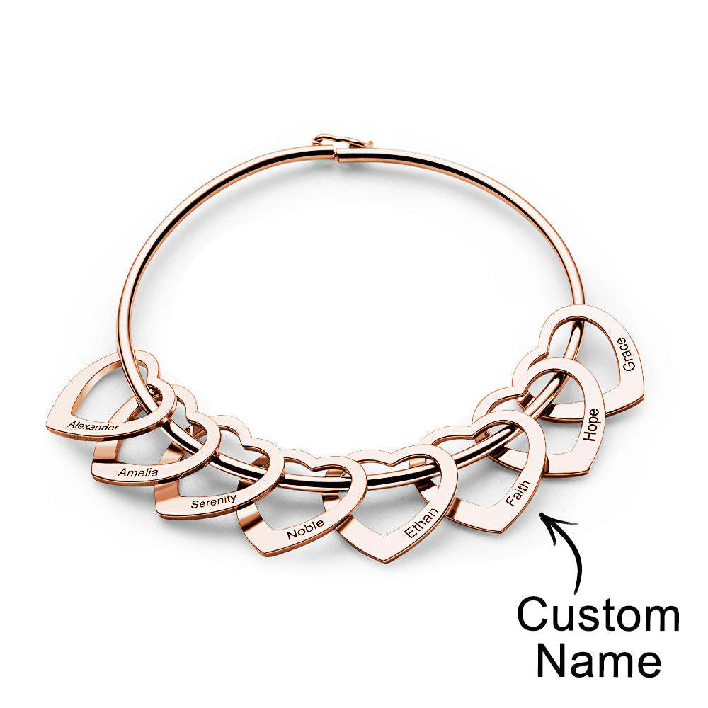 Trendy Engravable Bangle Bracelet with Heart Shape Pendants Gift - yournamenecklaceuk
