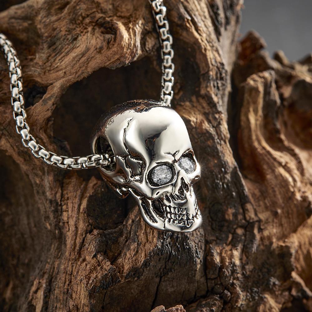 Engraved Skull Necklace With Birthstone Eyes Creative Gifts Halloween - yournamenecklaceuk