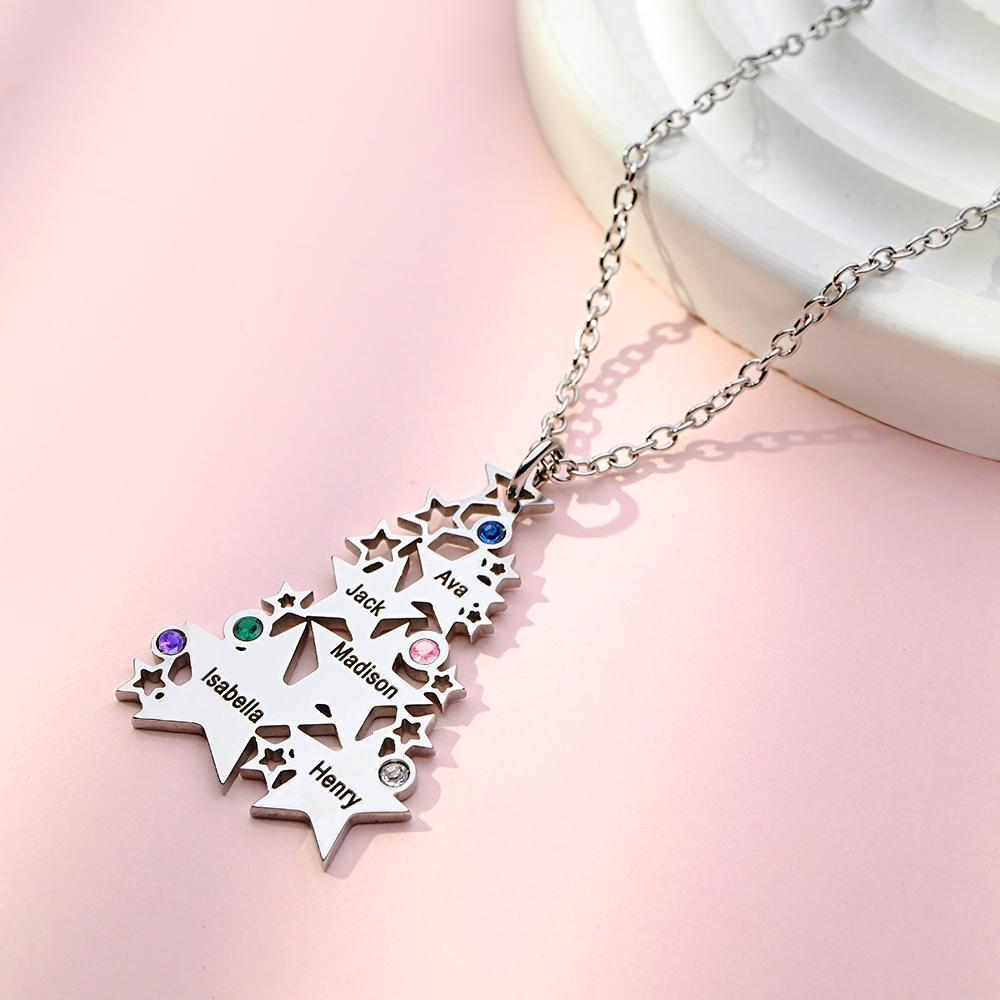 Custom Engraved Birthstone Necklace Star Christmas Tree Gifts - yournamenecklaceuk