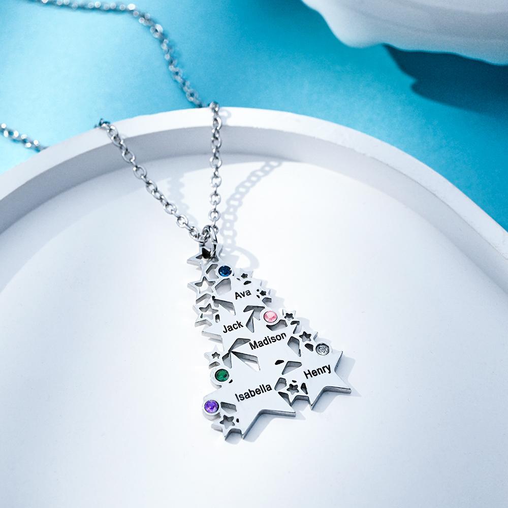 Custom Engraved Birthstone Necklace Star Christmas Tree Gifts - yournamenecklaceuk