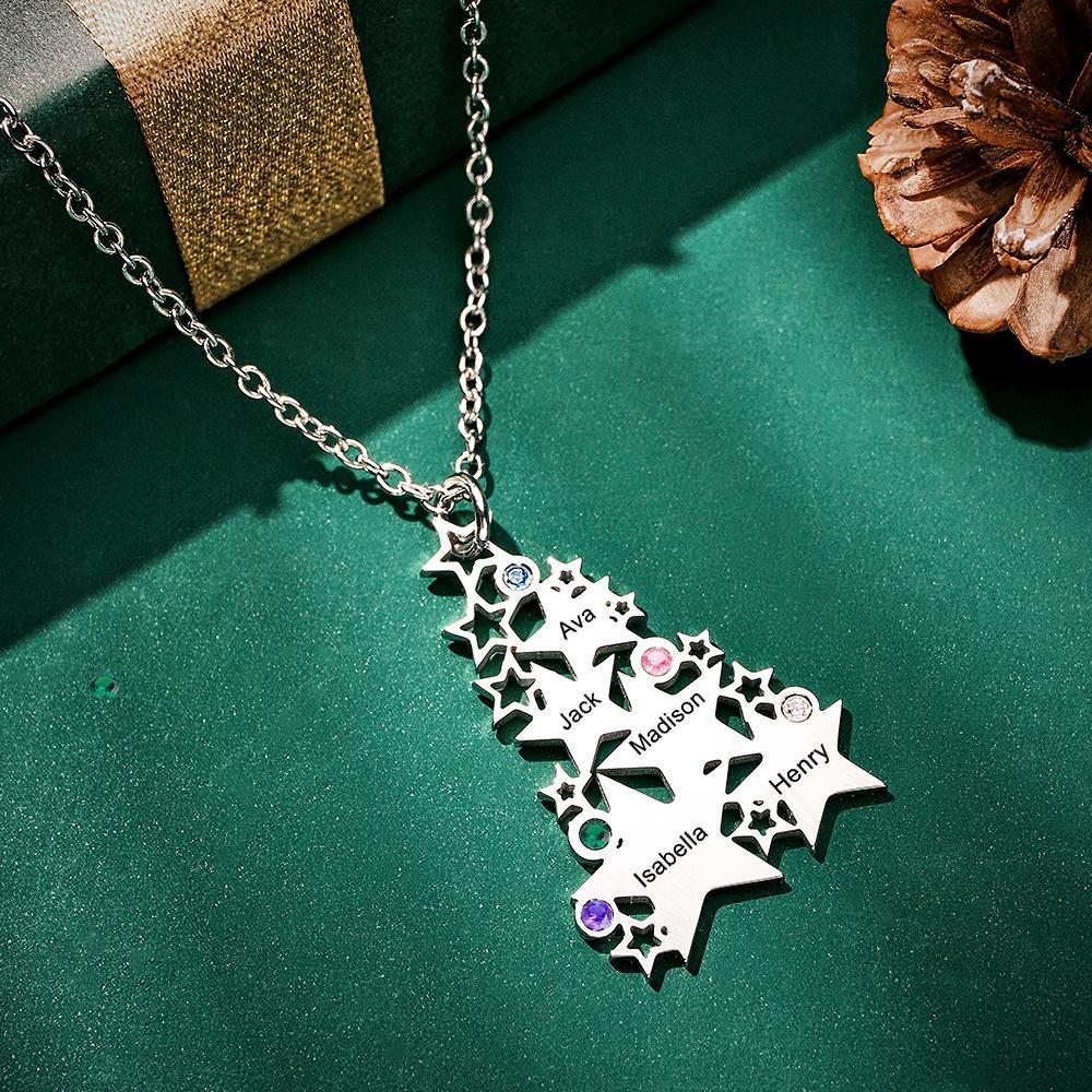 Custom Engraved Birthstone Necklace Star Christmas Tree Gifts - yournamenecklaceuk