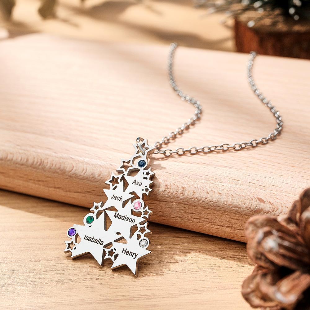 Custom Engraved Birthstone Necklace Star Christmas Tree Gifts - yournamenecklaceuk