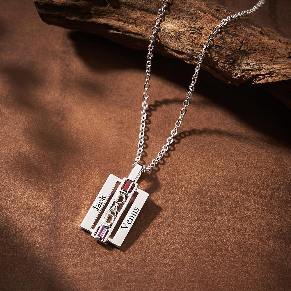 Custom Birthstone DAD Necklace Engraved Fashionable Jewelry Father's Day Gift - yournamenecklaceuk