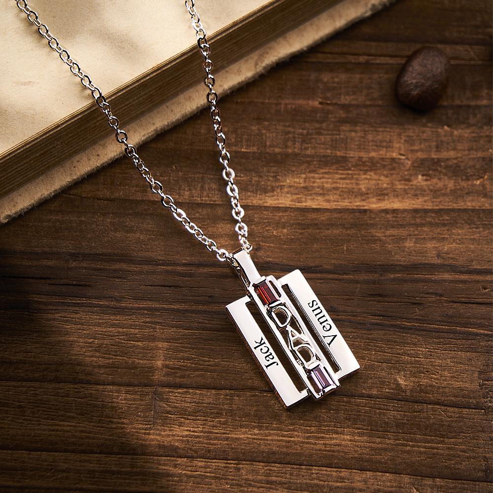 Custom Birthstone DAD Necklace Engraved Fashionable Jewelry Father's Day Gift - yournamenecklaceuk